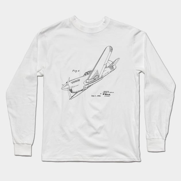 World War 2 Airplane Patent Print Long Sleeve T-Shirt by MadebyDesign